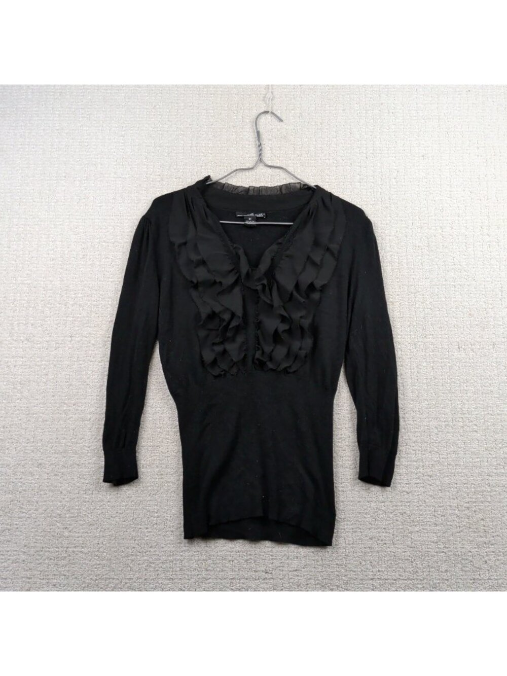Y2K Willi Smith Black Ruffle Bodycon Top Fairy Whimsigoth Victorian Wom Sz M